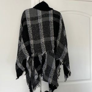 Turtleneck Checker Print Poncho // One Size // Black, Blue, & White